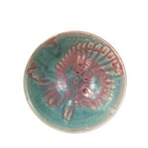 Drip Pottery Bowl Handmade Signed 7" Purple Blue Teal Glaze Beautiful